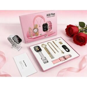 A58 Plus Smart Watch Gift Set 2.02 Big Screen Jewelry Set Pink Gold 7-Piece Box